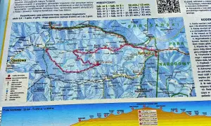 Gorce atrakcje: mapa tras narciarskich z Obidowej na Turbacz. Czas przejazdu ok. 2,5-3h.