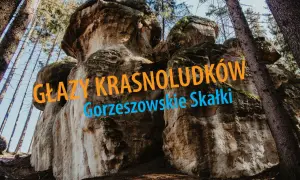 Potężne głazy krasnoludków w Gorzeszowskich Skałkach, otoczone lasem.