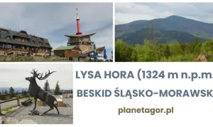 Łysa Hora, Beskid Śląsko-Morawski: budynek, wieża, krajobraz górski, rzeźba jelenia.