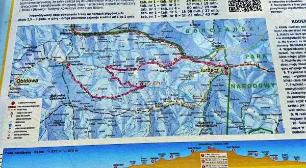 Ile się idzie na Turbacz? Trasa z Obidowej na nartach biegowych zajmuje ok. 2,5-3h w górę.