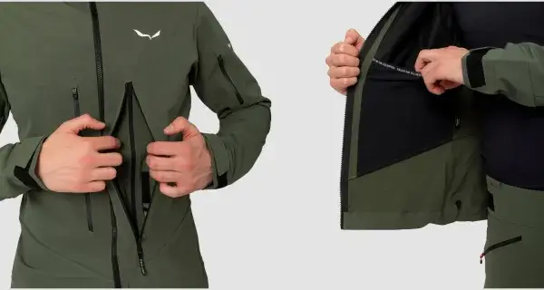Męska kurtka z materiału softshell w kolorze khaki. Detale: logo, zamki, kaptur, kieszenie. Idealna na wędrówki.