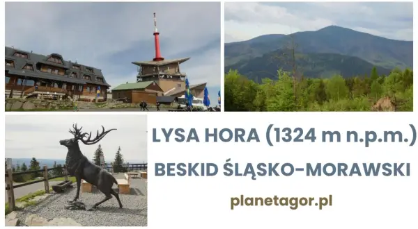 Łysa Hora, Beskid Śląsko-Morawski: budynek, wieża, krajobraz górski, rzeźba jelenia.