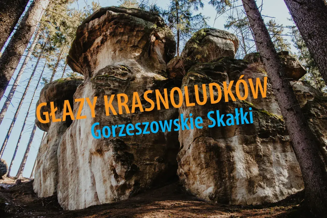 Potężne głazy krasnoludków w Gorzeszowskich Skałkach, otoczone lasem.