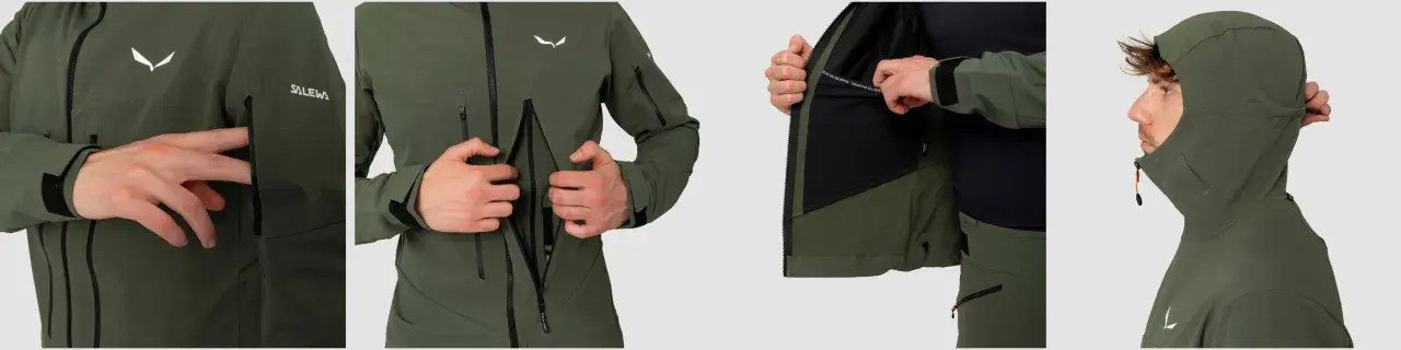 Męska kurtka z materiału softshell w kolorze khaki. Detale: logo, zamki, kaptur, kieszenie. Idealna na wędrówki.