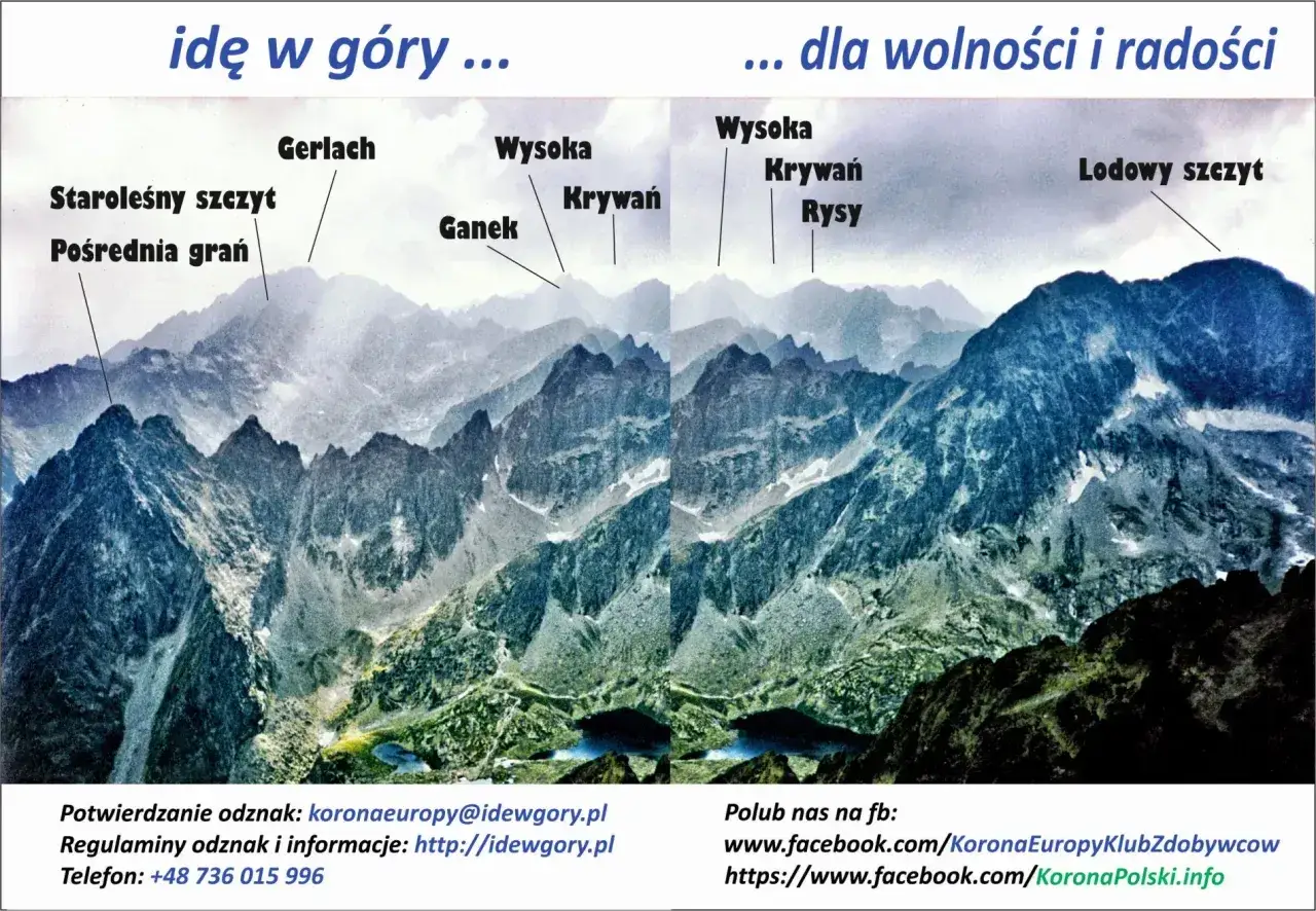 Majestatyczne wkt szczyty Tatr Wysokich: Gerlach, Krywań, Rysy, Lodowy. Widok zapiera dech w piersiach.